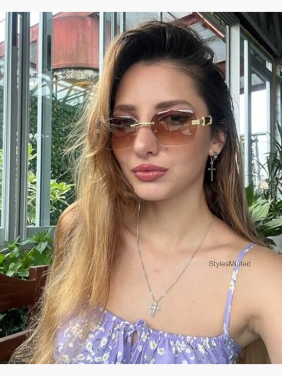 Rimless Rectangle Sunglasses Retro Frameless Square Shade Y2K Sun Glasses main image 7